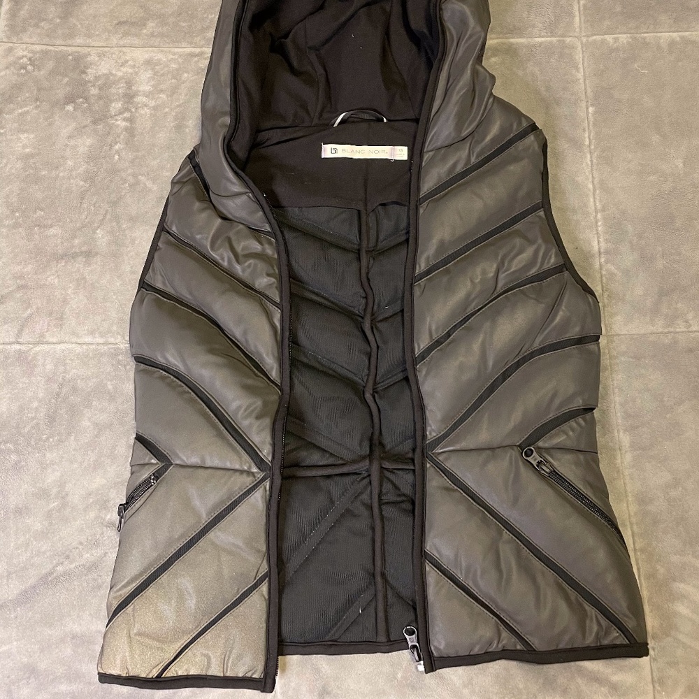 Blanc Noir Women's Satin Mesh up Puffer Vest Size XS Black Grey Reflective